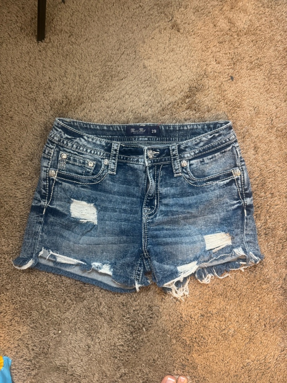 Miss Me Distressed Blue Denim Cutoff Shorts